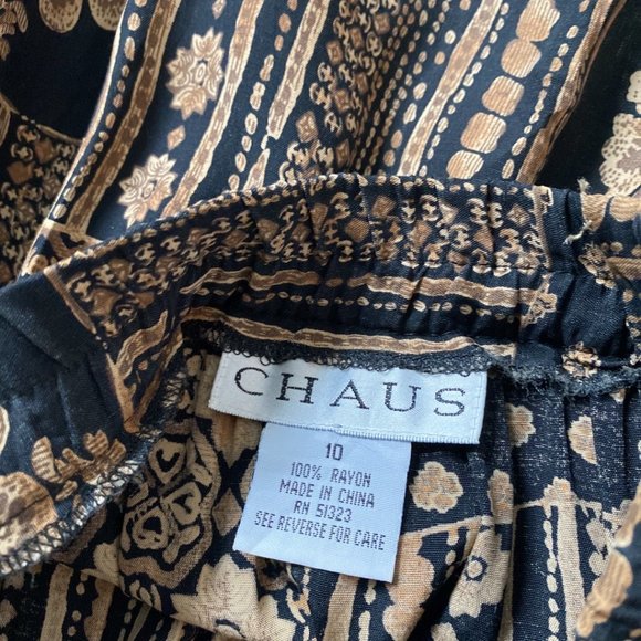 Chaus Black and Brown Tribal Print Flowy Rayon Maxi Skirt - Picture 4 of 7
